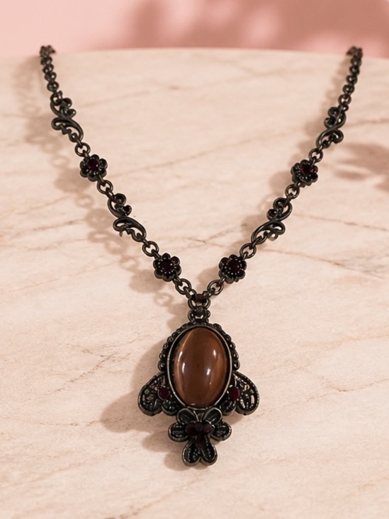 Jewelry - Vintage Brown Stone Pendant Necklace - Women Jewelry